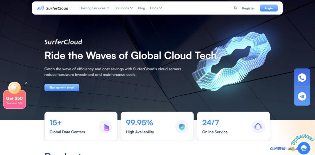 SurferCloud国外VPS:新用户注册最高送$50余额,可按小时付费,适合游戏出海,跨境电商,15个全球机房
