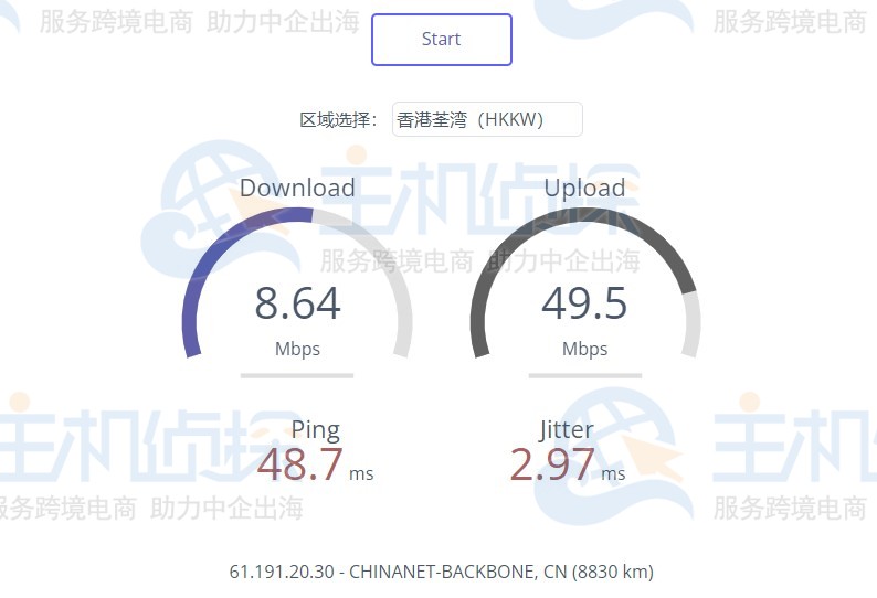 V5 Server香港新界荃湾机房速度测试